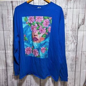 Vintage Floral Shirt Mens Large Delta Pro Weight Graphic Surreal Tee 90s Y2K